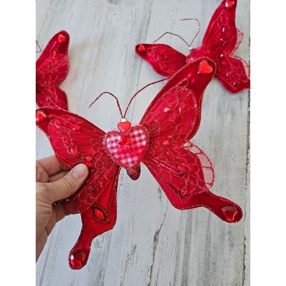 Katherine's collection gingham glitter butterfly clip Valentine red beaded decor - Picture 5 of 11